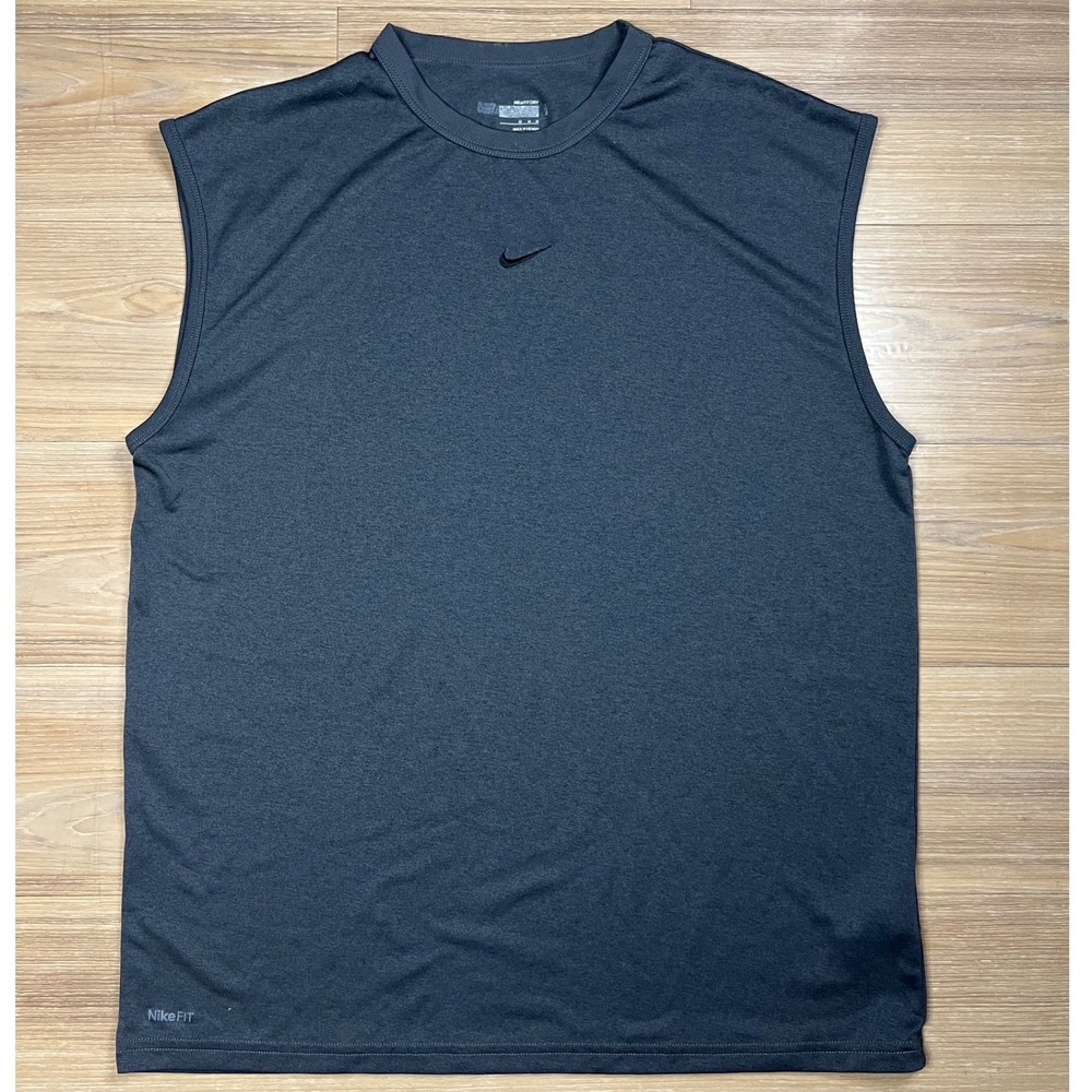 Nike Mens Sleeveless Shirt Fit Dry Center Swoosh Dark Gray Medium